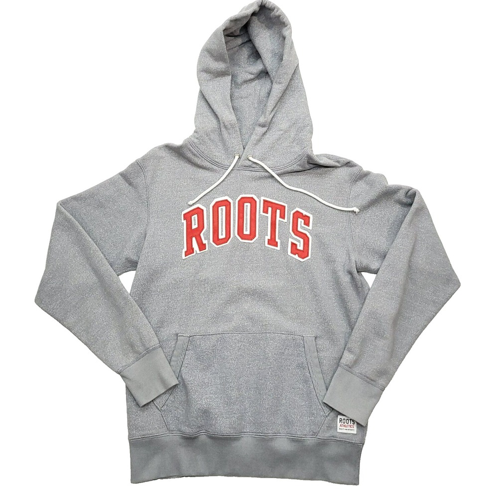 Roots Canada Hoodie Men Small Gray Spell Out Pullover Outdoor‎ Activewear